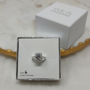 Size 6 Silver Cubic Zirconia Halo Ring